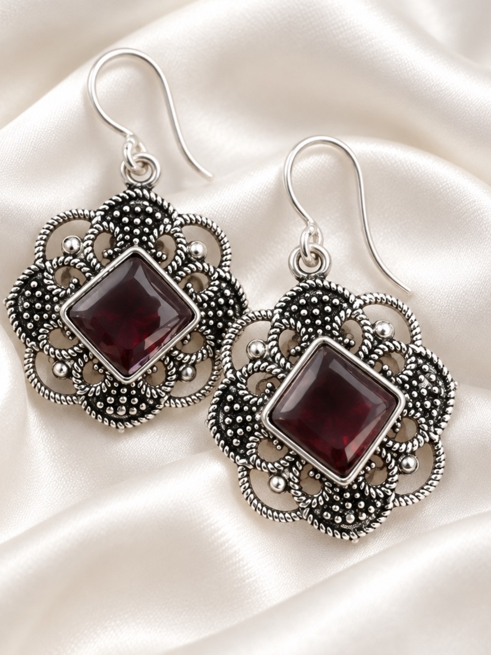 Sterling Silver Amethyst Filigree Earrings with Deep Purple